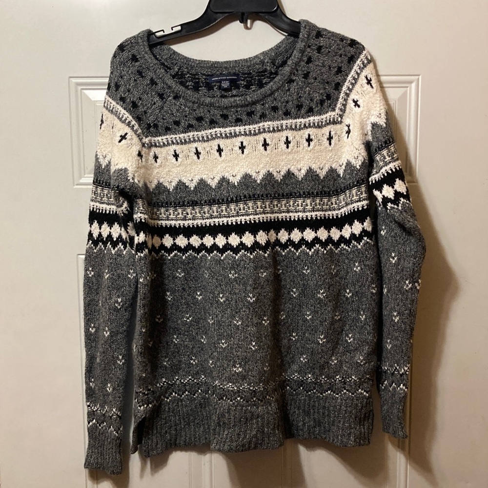 American Eagle Outfitters Black and Cream Knit Sweater S